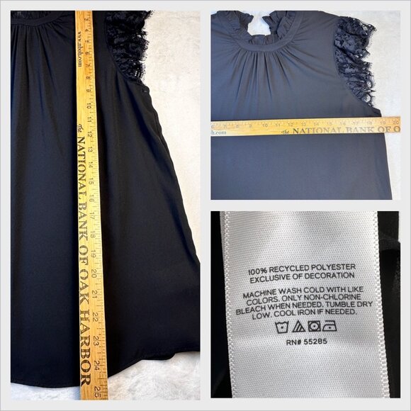 Express Feminine Victorian Ruffle Mock Neck Lace Cap Sleeve Blouse Black S NWT - Picture 11 of 13